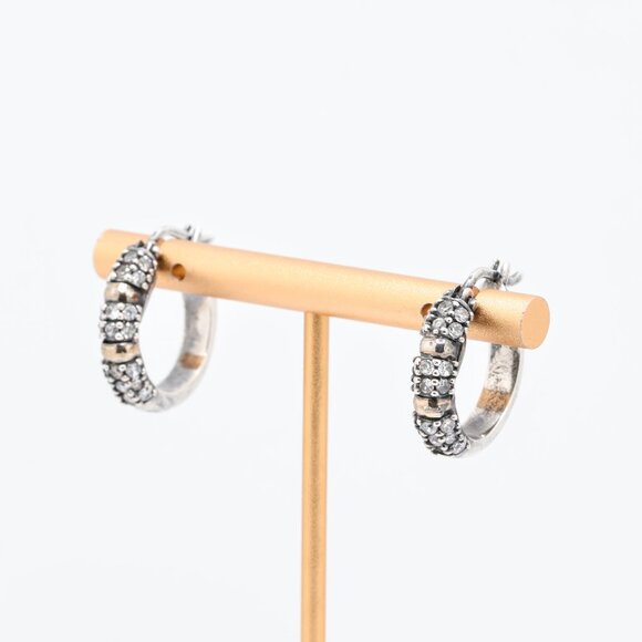 Vintage Sterling Silver Gold Accent White CZ Hoop Earrings - Picture 5 of 6